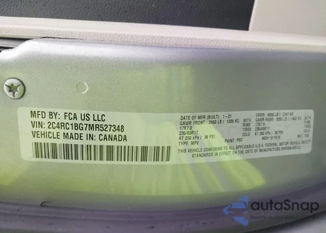 2021 Chrysler Pacifica Touring L z USA, uszkodzony, nr VIN 2C4RC1BG7MR527348